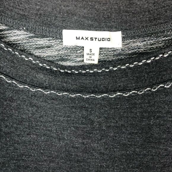 Max Studio Blouse Long Sleeve Dark Grey Kangaroo Pocket Side Slits Small - Picture 8 of 16